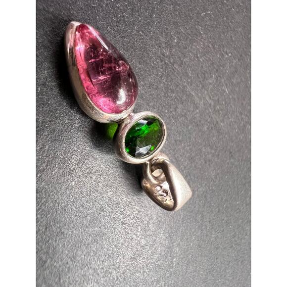 NEW Pink tourmaline and chrome diopside sterling silver pendant 1.75 grams - Picture 6 of 11